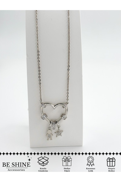 Be shine accessories قلادة على شكل قلب من الفولاذ بتفاصيل ساحرة