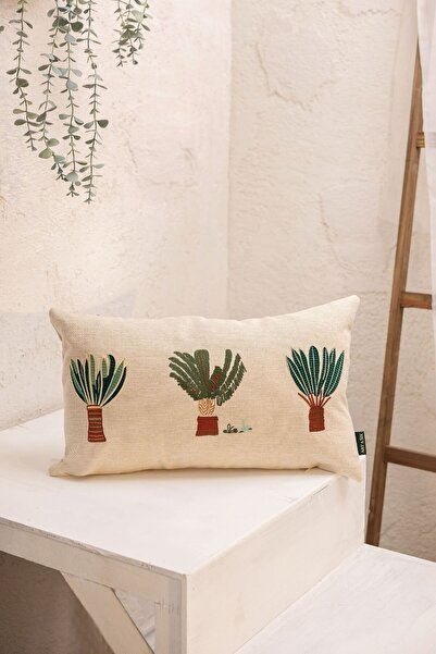 ARTASIX Dekoratif Kırlent-Nakışlı Quiet Garden Desenli İşlemeli Kırlent