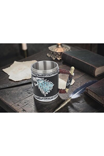 e-life shop 3D Game of Thrones Stark Renkli Kurt Tasarımlı Kupa Paslanmaz Çel...