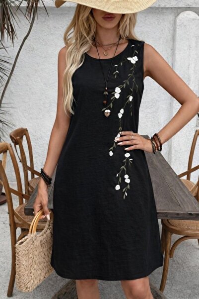 Wear Up Γυναικείο κοντό φόρεμα με λουράκια και στρογγυλή λαιμόκοψη με φλοράλ ...