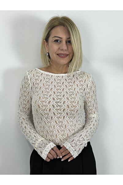 SİSTA MODA 2763 Kayık Yaka, Transparent, Lace Blouse