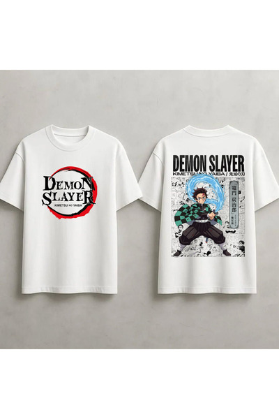 STİL-X Tricou oversize unisex cu imprimeu Demon Slayer, 100% bumbac