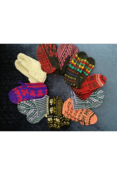 Çetik Hand-Knitted Patterned Colorful Booties with Dowry Decoration 10 Pieces...