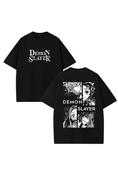 STİL-X Tricou oversize unisex cu imprimeu Demon Slayer, 100% bumbac