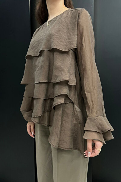 sunfyre ΓΥΝΑΙΚΕΙΑ Μακρυμάνικη Μπλούζα Σιφόν με Λεπτομέρεια Βολάν και Ασύμμετρ...