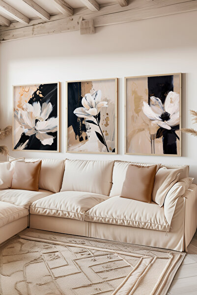 STARYUNA Ξύλινο σετ τριών πινάκων με αφηρημένο θέμα λουλουδιών Ucyuna675