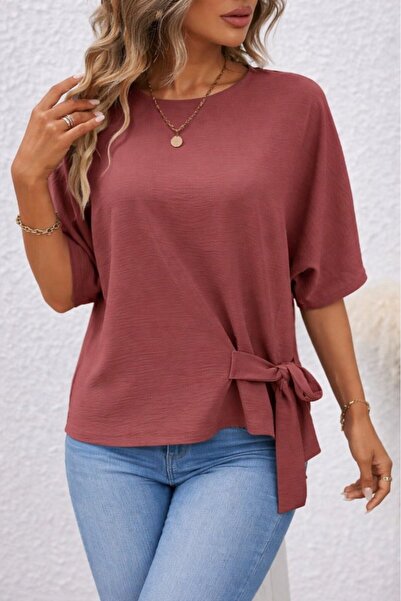 Wear Up Γυναικεία κοντομάνικη μπλούζα Aerobin με λαιμόκοψη και κορδόνια στο πλάι