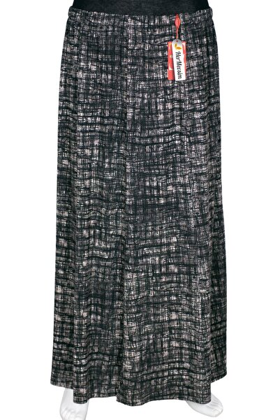 HESNA Women's Ecem Battal Size 8 Piece Elastic Black Skirt D56