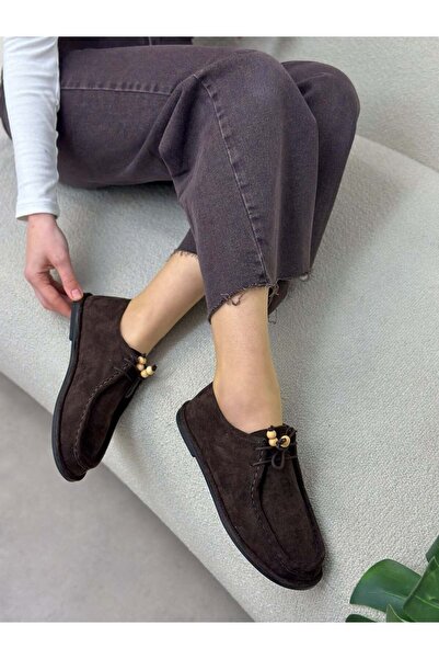 ERVANIN BUTİĞİ Brown Suede (Rody) Bead Detail Women's Casual Shoes
