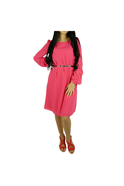 ZAZAMAG Pink flowy dress with belt at the waist