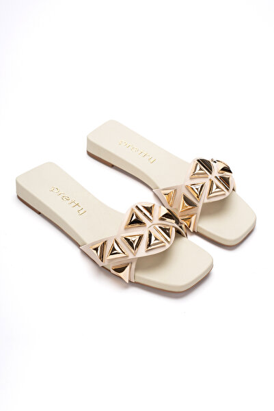 nhtshoes Γυναικείες χρυσές παντόφλες με αξεσουάρ