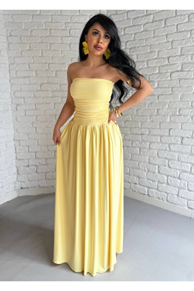 moneta boutique Γυναικείο μακρύ φόρεμα χωρίς τιράντες με ντραπέ