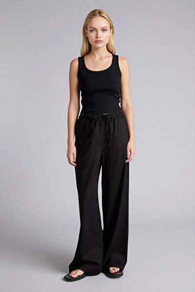 DeFacto E1981AXBK27 Μαύρο παντελόνι με φαρδιά μπατζάκια, διπλές τσέπες, ελαστ...