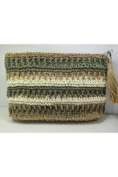 DERYASSHANDMADE Renk Geçişli Şerit Detaylı Püsküllü Clutch