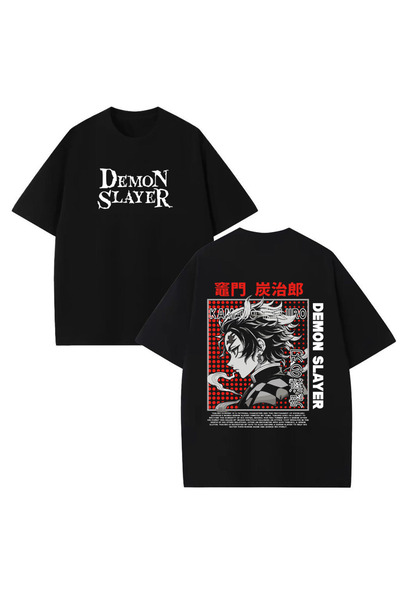 STİL-X Tricou oversize unisex cu imprimeu Demon Slayer, 100% bumbac