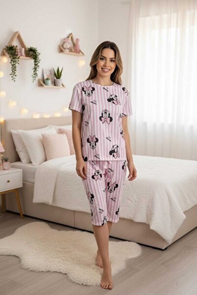 NiCe İç Giyim Γυναικείο καλοκαιρινό υφασμάτινο σετ πιτζάμες με ροζ ρίγες, χαρ...