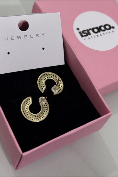 israco Zircon Stone Steel Hoop Earrings – Antiallergic Premium Design