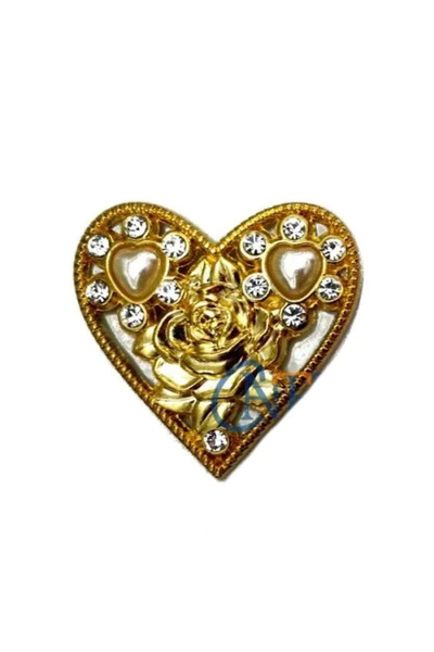 Epilons Broșă Inimă cu Pietre, Cutie, Ornament pentru Cufăr - Galben, 10 Bucăți