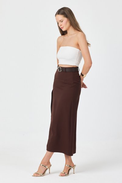 queencity Women's Black Long Skirt with Slits and Lace Details