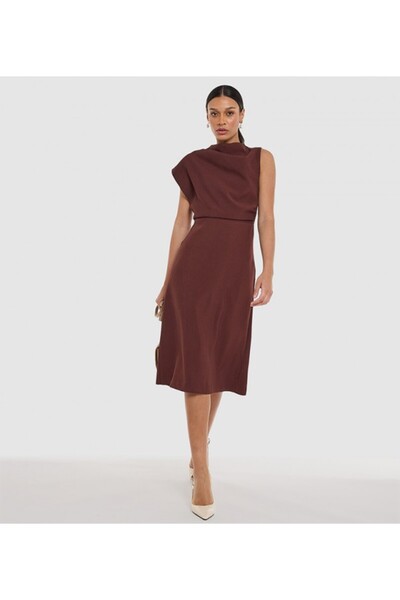 BCBG Solid Brown Women Midi Dress