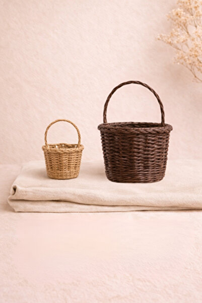 Handmade Acı Kahve & Natürel 2'li Minyatür Sepet