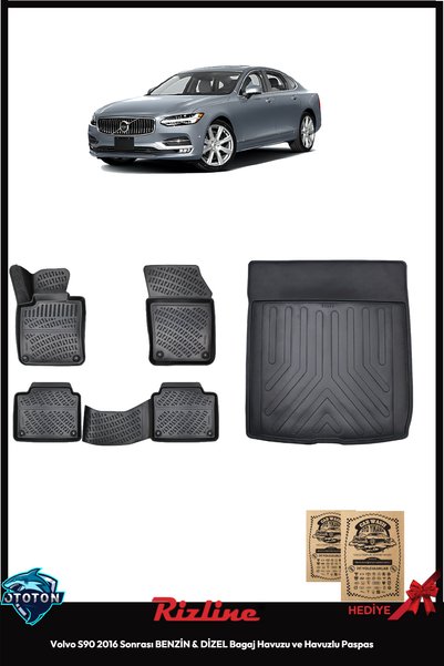 Rizline Volvo S90 2017 BENZİN & DİZEL Bagaj Havuzu+Havuzlu Paspas& ton koku