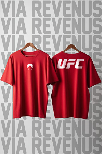 Vordevia Tricou unisex cu imprimeu UFC, cu gât rotund, croială lejeră, 100% b...