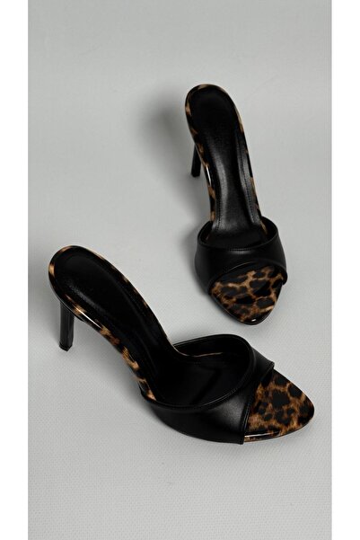 Naz Luxury Shoes ZARİNA SATEN TOPUKLU TERLİK LEOPAR