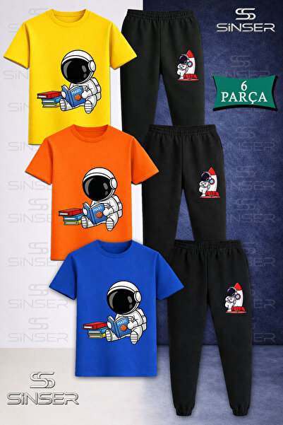 SS SİNSER Children's Astronaut Reading Books 3-Piece T-Shirt and Sweatpants Set