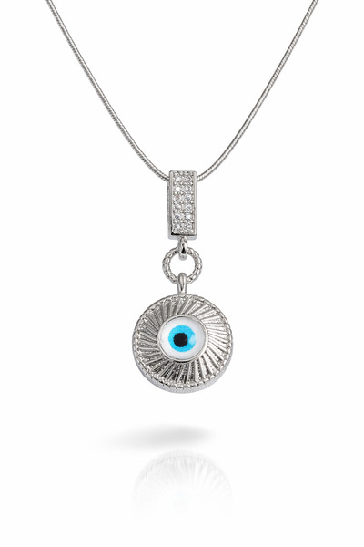 serelya Steel Silver Color Zircon Stone Evil Eye Bead Model Women's Necklace