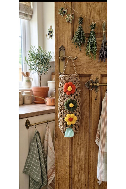 Ahşap Evi Hand Knitted Bag Holder Bohemian Rustic Bag Organizer