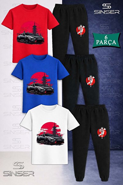 SS SİNSER Children's Car Syh Tokya Daire Onunde 3 Lü T-Shirt Tracksuit Set