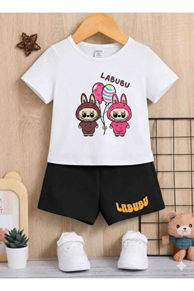 Nice Clothes تي شيرت صيفي للأطفال شورت يونيسكس (طباعة بالون لابوبو)