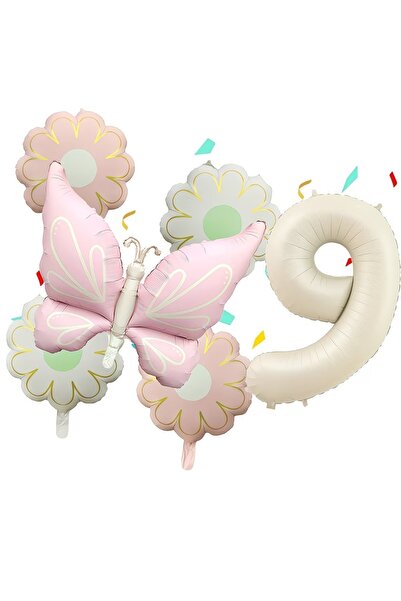 ÇITIPITISTORE Ροζ ματ μπαλόνια πεταλούδας με αριθμούς ηλίανθου, σετ μπαλονιών...