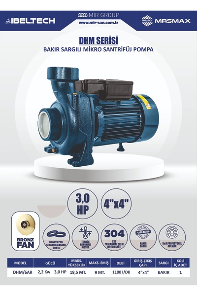 İBELTECH BAKIR SARGILI MİKRO SANTRİFÜJ SULAMA POMPASI 3 HP 4İNCH