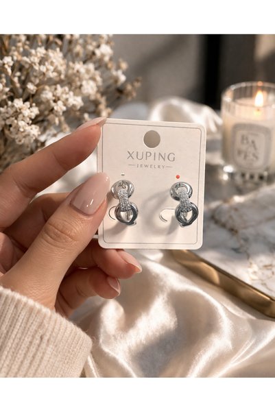 Bymiel Zircon Stone Detailed Double Hoop Women's Earrings – Stylish Modern De...
