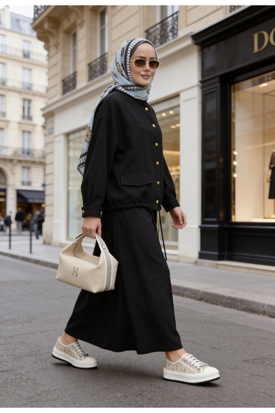 Aselim Hijap Moda Σετ με κουμπιά από χρυσό τένσελ - Σετ με φούστα τεσεττούρ -...