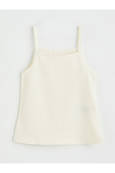 LC Waikiki Ecru Square Neck Strap T-Shirt for Girls