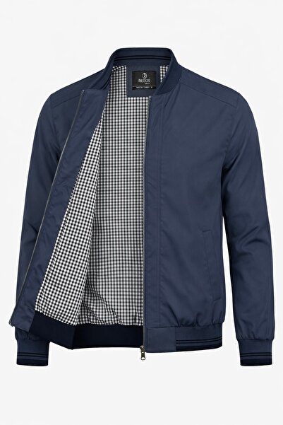 REGOS Erkek Lacivert Bonded Kumaş Regular,Rahat Kalıp Hakim Yaka Mevsimlik Ya...