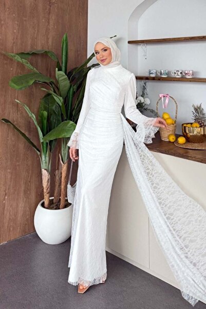 Şulemoda Giyim Kaynana Dantelli Elbise Beyaz