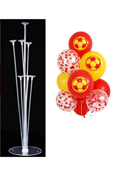 Patladı Gitti 7'li Balon Standı ve 10 Adet Futbol Temalı Sarı-Kırmızı-Şeffaf ...