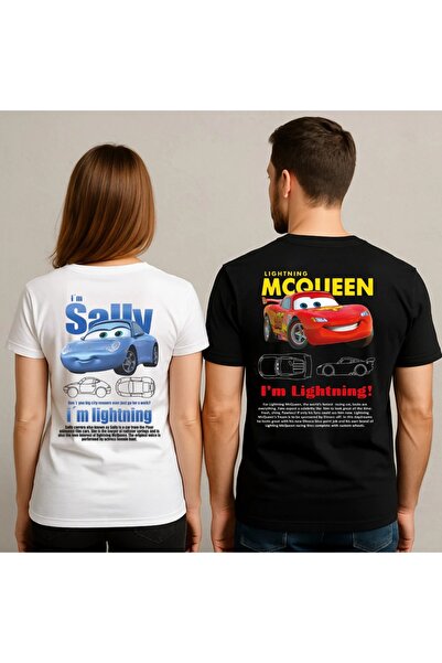 Zonsra Unisex Sevgili Çift Kombin Şimşek McQueen ve Sally Baskılı T-shirt