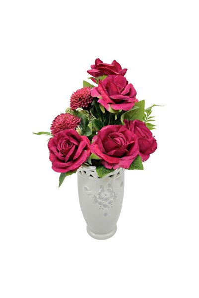 AFO Μπουκέτο με 8 τριαντάφυλλα και σκούρα χρυσάνθεμα μαρσάλα