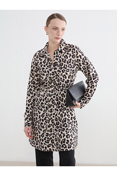 LC Waikiki Lcw Everyday Brown Leopard Patterned Women's Shirt Tunic with Neva...