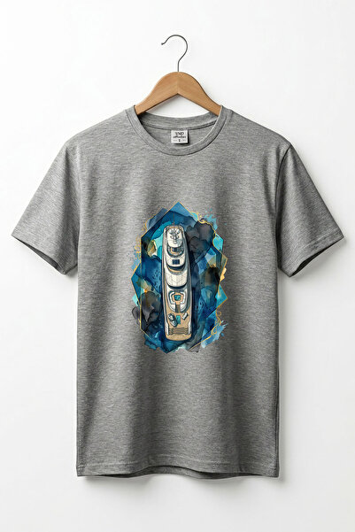 onsrawear Unisex Yacht and Sea Themed Watercolor Patterned Crew Neck Cotton B...