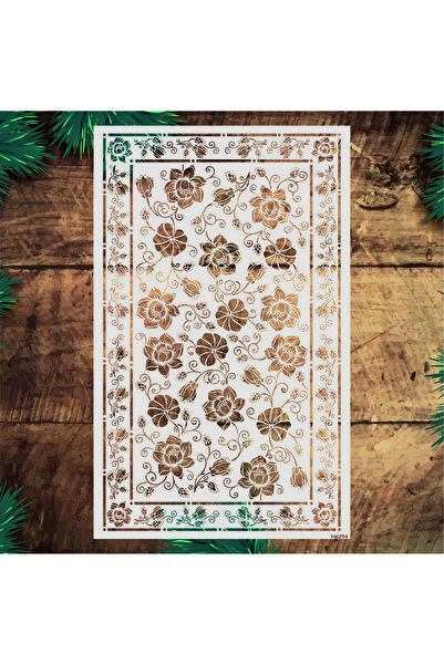 STENCİLTASARIM Stencil Tasarım HD294 Çiçekli Kilim Stencil Duvar, Ahşap, Kuma...