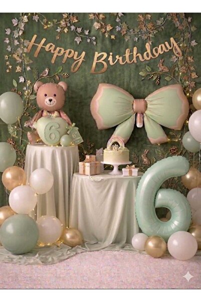 ÇITIPITISTORE Σετ γιορτής γενεθλίων με πράσινο φιόγκο αρκούδας και μπαλόνια α...