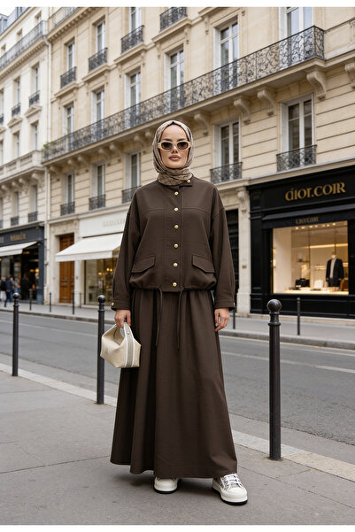 Aselim Hijap Moda Χρυσό Σετ Τένσελ με Κουμπιά - Σετ με Φούστα Τεσεττούρ - Ανο...