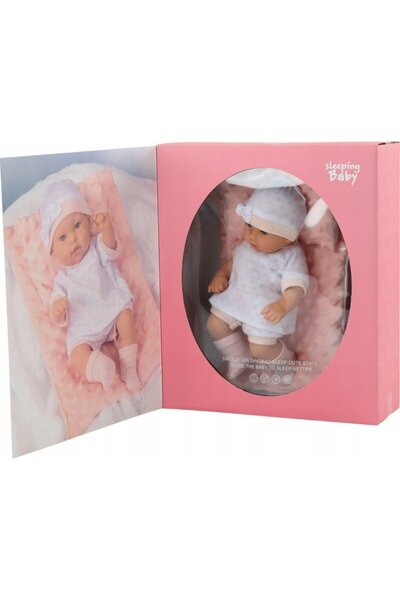 LeanToys Păpușă bebeluș în pijamale albe, căciulă, pătură, pernă