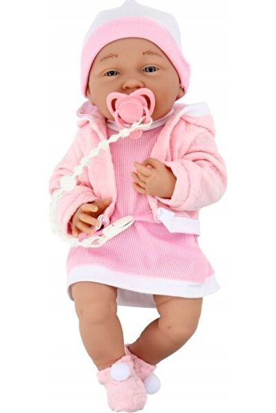 LeanToys Păpușă bebeluș cu suzetă, rochie, pălărie roz, pătură și accesorii, ...
